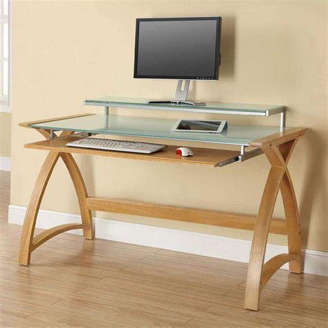 Jual Helsinki Pc201 1300mm Curved Computer Desk Oak With White Glass