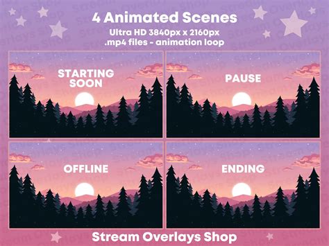Twitch Overlay Animated Forest Landscape With Sunset For Livestreams