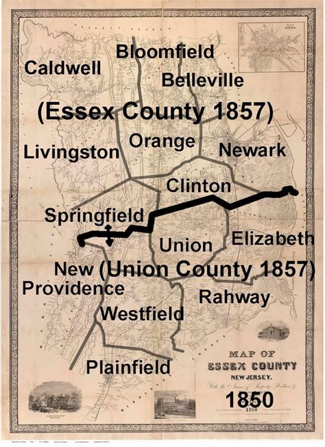 Essex County New Jersey 1850 Map Old Wall Map Reprint With Etsy