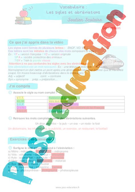 Les sigles et abréviations Cm Soutien scolaire pour les élèves en difficulté PDF à imprimer
