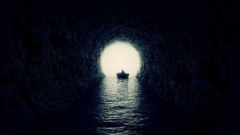 Download Wallpaper 1920x1080 Cave Boat Silhouette Water