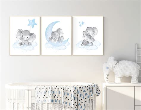 Nursery Decor Boy Elephant Nursery Wall Art Elephant Baby Etsy