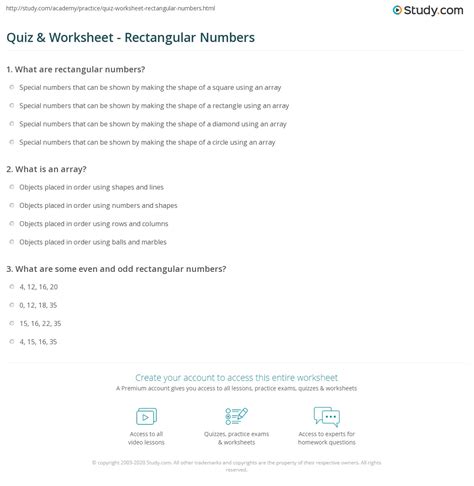 Rectangular Numbers Worksheet