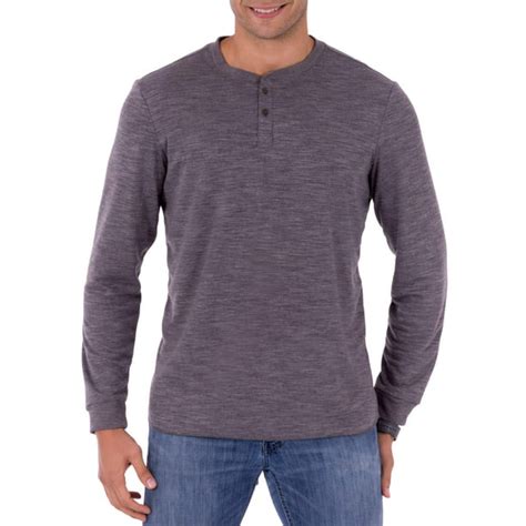 George George Mens Long Sleeve Soft Double Knit Henley T Shirt Up