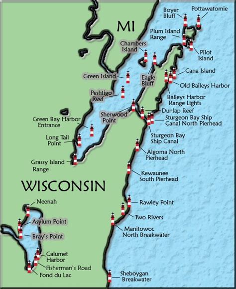 Wisconsin Lighthouse Map Door County Wisconsin Door County