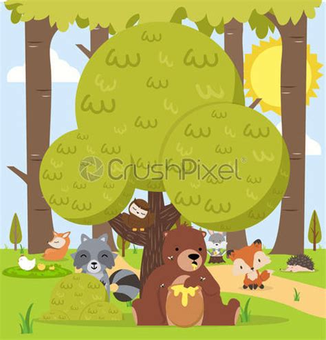 Cute Woodland Forest Animals Cartoon Character Set Stock Vector