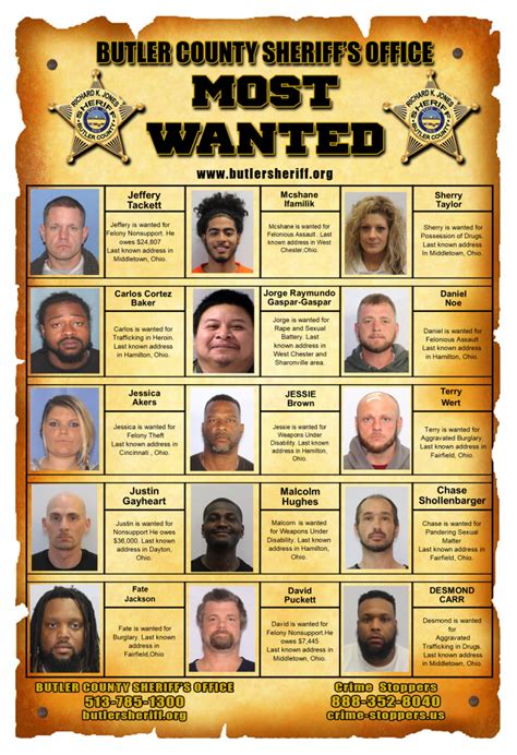 Bcsos Most Wanted Butler County Sheriffs Office