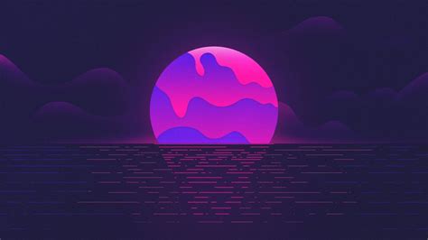 Wallpaper Sunset Moon Neon Purple Hd Creative