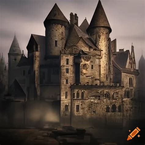 Realistic Artwork Of A Medieval City With A Castle