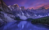 Lake Moraine In Banff National Park Canada Sunset Twilight Wallpaper Hd ...
