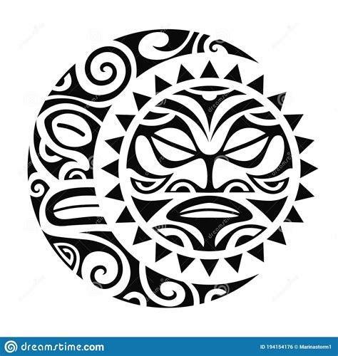 Sun And Moon Maori Style Tattoo Sketch Stock Illustration