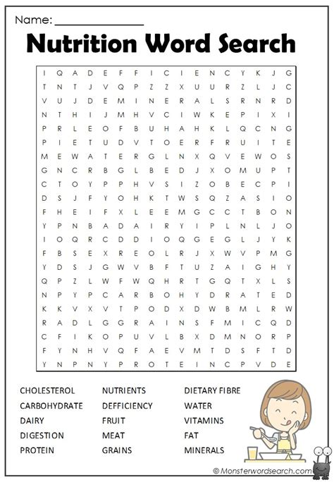 Nutrition Word Search Monster Word Search