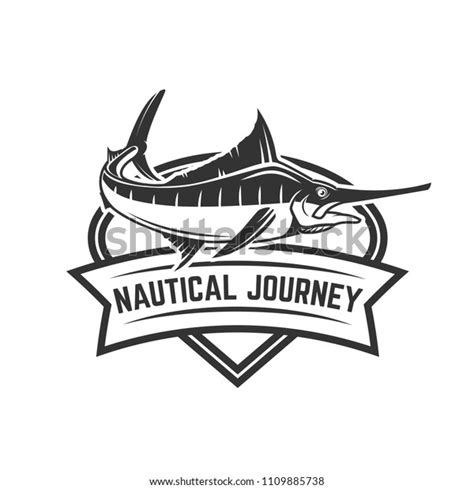 Nautical Journey Emblem Swordfish Design Element Stock Vector Royalty