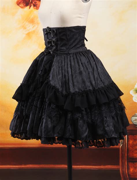 Gothic Style Black Ruffles Jacquard Lolita Skirts