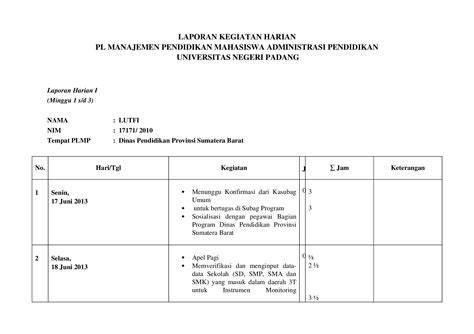 Docx Contoh Format Laporan Harian Magang Mana Dokumentips