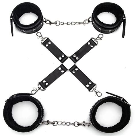 torture tools binding sm leather suit hand foot hcuffs cross buckle adjustment toys bed husb