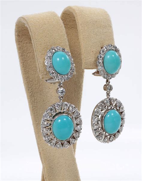 Elegant Natural Turquoise Diamond Drop Earrings For Sale At 1stdibs