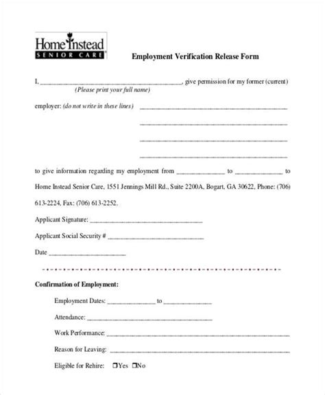 The employment verification letter is a response to occasionally, an employment verification requests employment history, address in the employment file, salary growth, and an assessment of job. FREE 10+ Sample Employment Release Forms in PDF | MS Word