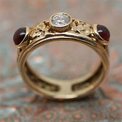Circa 1930 14k Diamond And Garnet Ring Pippin Vintage Jewelry