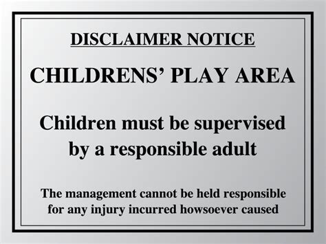 Disclaimer Notice Childrens Play Area Sign Stocksigns