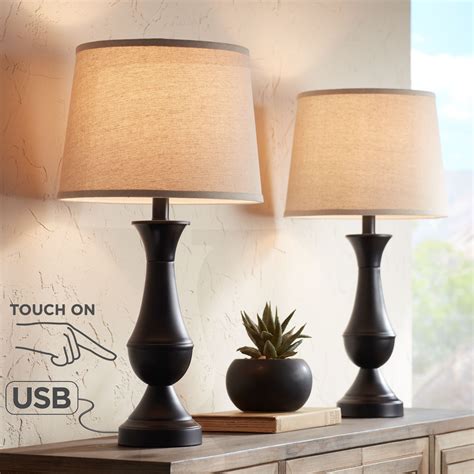 Regency Hill Traditional Table Lamps Set Of 2 With Hotel Style Usb