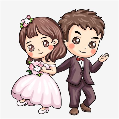 Painted Western Style Wedding Couple Illustration