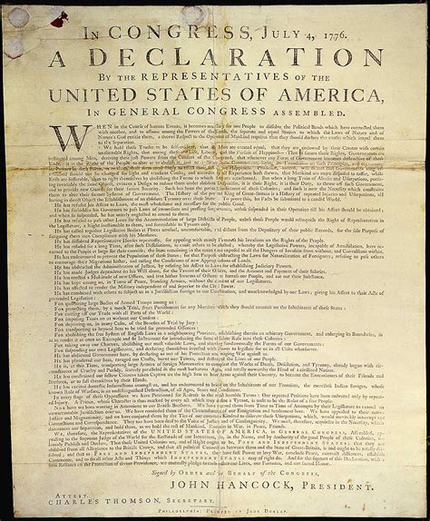 Declaration Of Independence The Printed Text