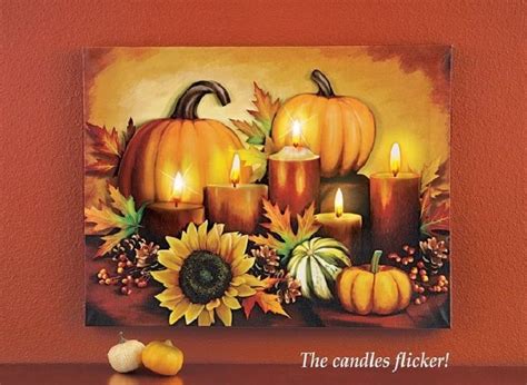 Lighted Harvest Pumpkin Canvas Wall Art Hanging Thanksgiving Fall