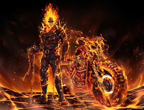 Fan Art Ghost Rider Skull Face Artwork Fire Digital Painting