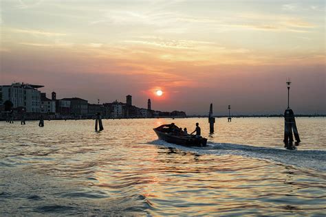 Powerboating To Venice Italy Silky Venetian Lagoon At Sunset