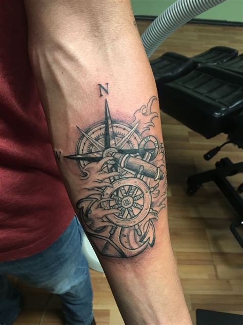 Anchor And Compass Tattoo On Forearm Viraltattoo