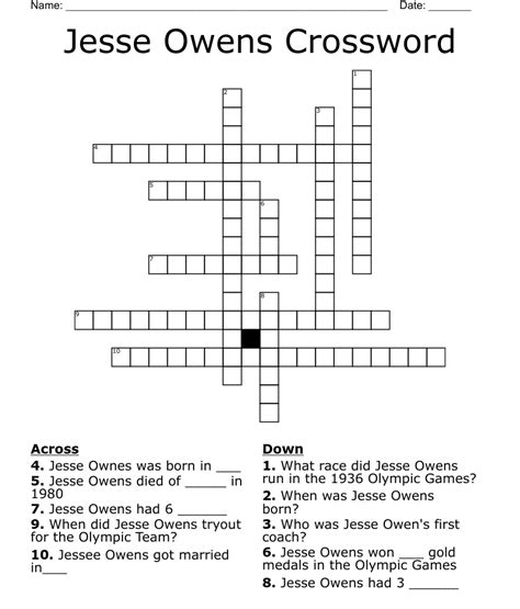Jesse Owens Crossword Wordmint