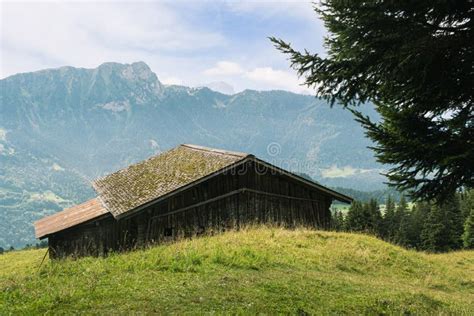Scenic View On Wooden Barn In The Swiss Alps Stock Photo Image Of