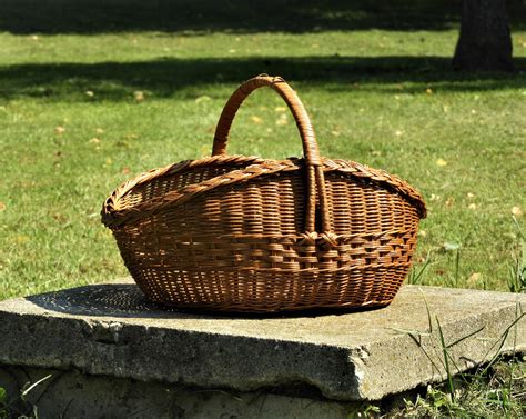 Vintage Wicker Basket Large Farm Basket Three Weave Centerpiece