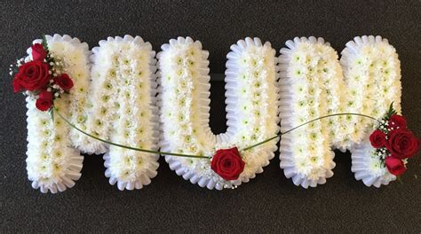 Mum With Linked Letters Funeral Flowers Flower Arrangements Felt Hearts