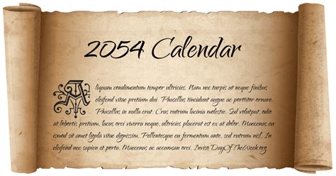 2054 Calendar What Day Of The Week