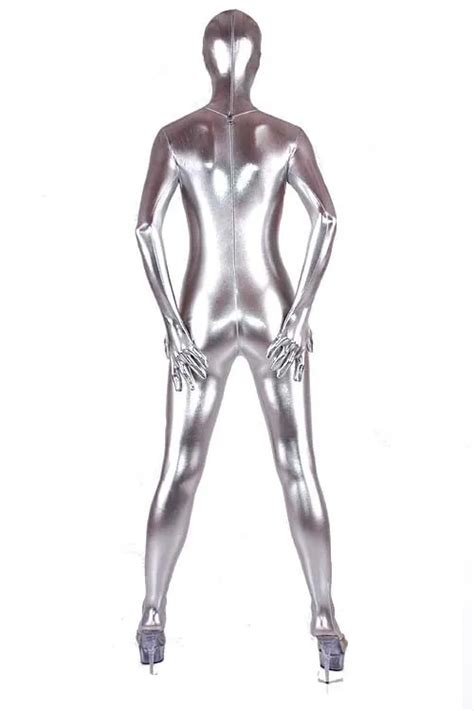 Silver Shiny Metallic Zentai Fullbody Zentai Suit Halloween Party