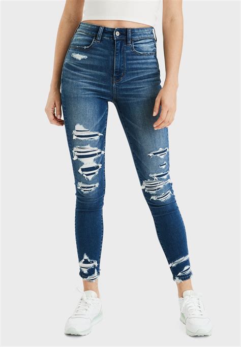 Buy American Eagle Blue Ripped Skinny Jeans For Women In Mena