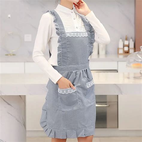 Women Pockets Waterproof Double Layer Anti Oil Aprons Kitchen Outsides Bbq Cooking Thick Cloth