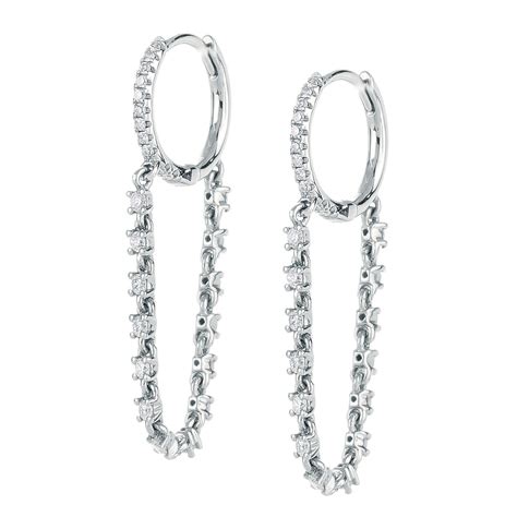 Small Huggie Diamond Earring With Diamond Drop In White Gold New York