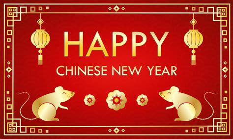 Happy Chinese New Year Greeting Card Template On Red Background 692306