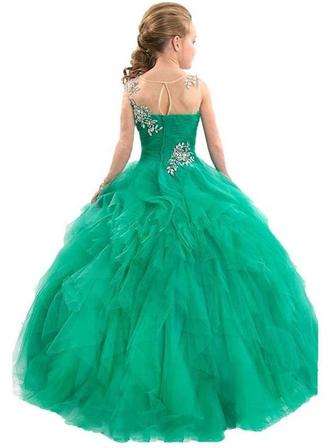 Beaded Girls Pageant Ball Gowns Long Dance Prom Party Dress Flower Girl