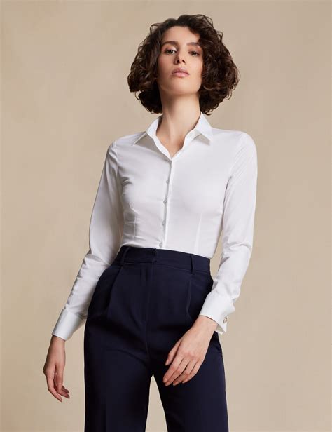Women S White Fitted Cotton Stretch Shirt Double Cuffs Hawes Curtis
