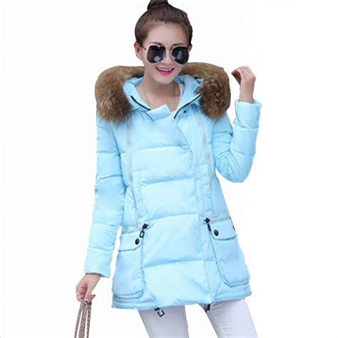 2015 Womens Down And Parka Thicken Winter Coats Light Blue Women Winter