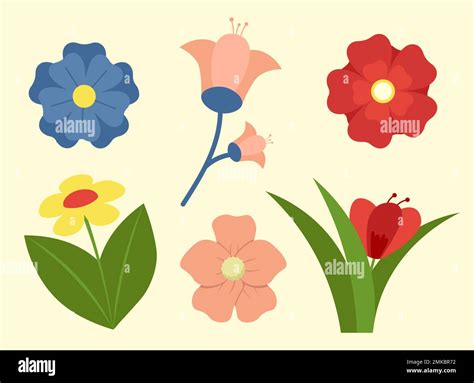 Collection Of Spring Flowers Design Elements With Blooms Vector