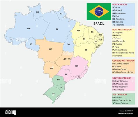Brasil La División Administrativa Y Territorial Mapa Con Bandera