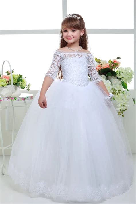 White Lace Sample Flower Girl Dresses For Wedding 2016 Pageant Baby