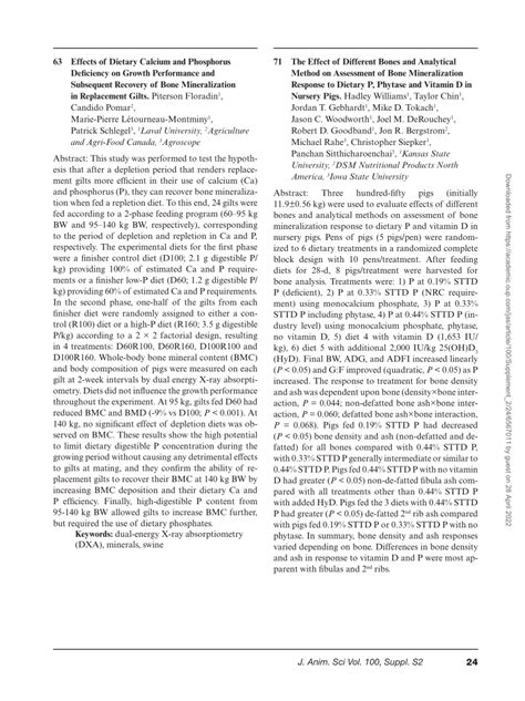 Pdf 63 Effects Of Dietary Calcium And Phosphorus Deficiency On Growth