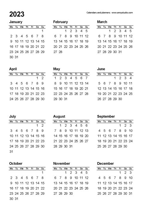 Minimalist Calendar Printable Large Wall Calendar 2023 Year At A