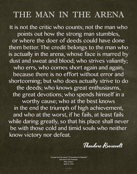 The Man In The Arena Theodore Roosevelt Quote 11x14 Etsy Theodore